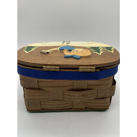 Vintage Hand Painted Signed Basket Purse Girl Ice Skating 8” x 5.75” Lined - Picture 4 of 9